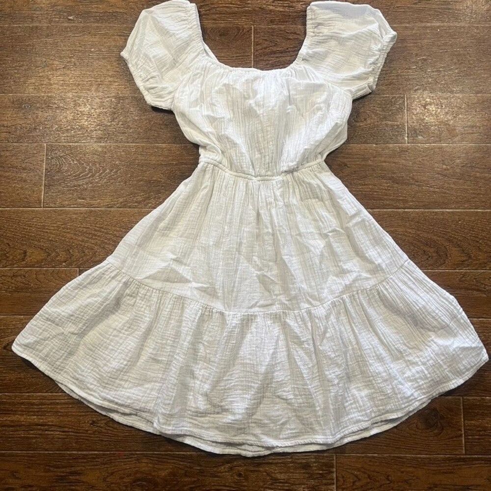 Babydoll Mini Dress Womens Small White Open Tie Back Boho Cottagecore Prairie